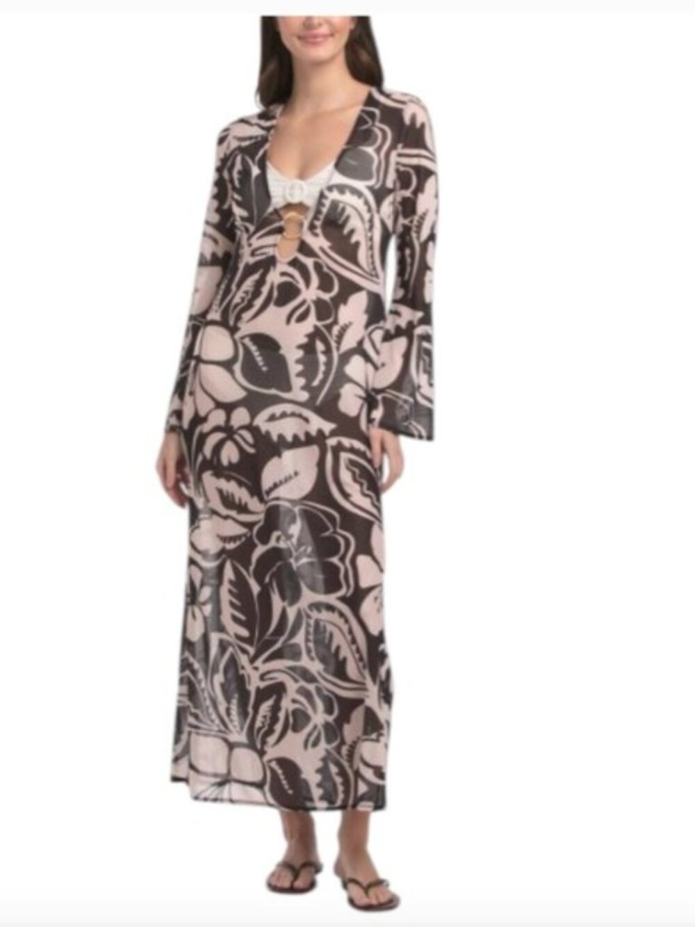 NWT TRINA TURK FLORENCE MESH MAXI SWIM COVER UP DRESS BLACK CREAM S $178